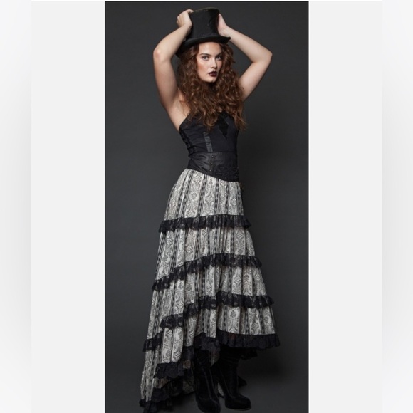 Lip Service Emporium Gothic Steampunk Lace High-Low Maxi Skirt Tiered XXL - Picture 2 of 11
